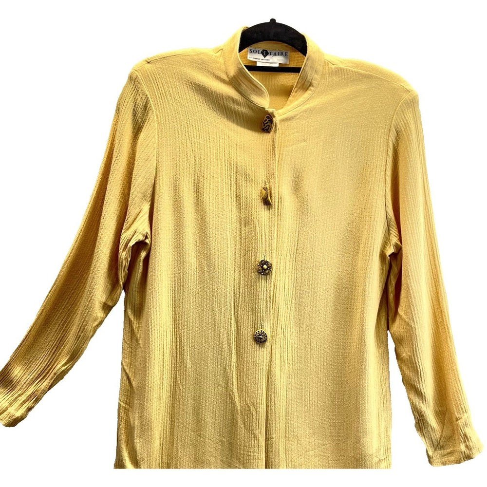 SOLITAIRE BY SHARON ANTHONY‎ Women Blouse M Yellow Mandarin Collar Button Up